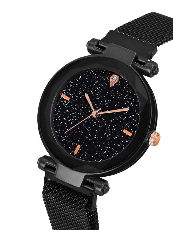 lorenz sparkling diamond cut black dial magnetic strap luxury analog watch - black - as-75a - 16871825 - Standard Image - 1