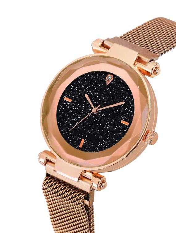 lorenz sparkling diamond cut black dial magnetic strap luxury analog watch - rose gold - as-76a  - 16871826 -  Standard Image - 1