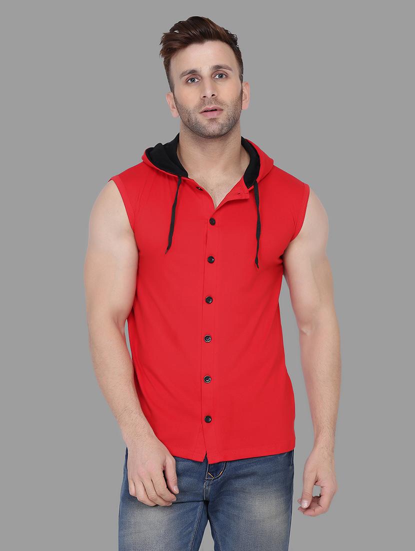 red solid hooded t-shirt - 16873142 -  Zoom Image - 0