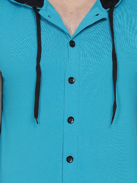 blue solid hooded t-shirt - 16873146 - Standard Image - 4