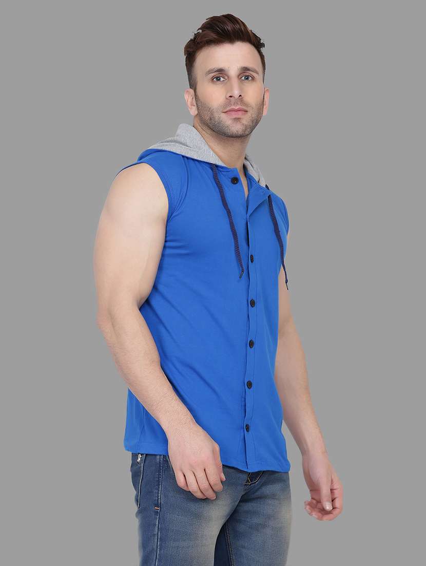 blue solid hooded t-shirt - 16873147 -  Standard Image - 1