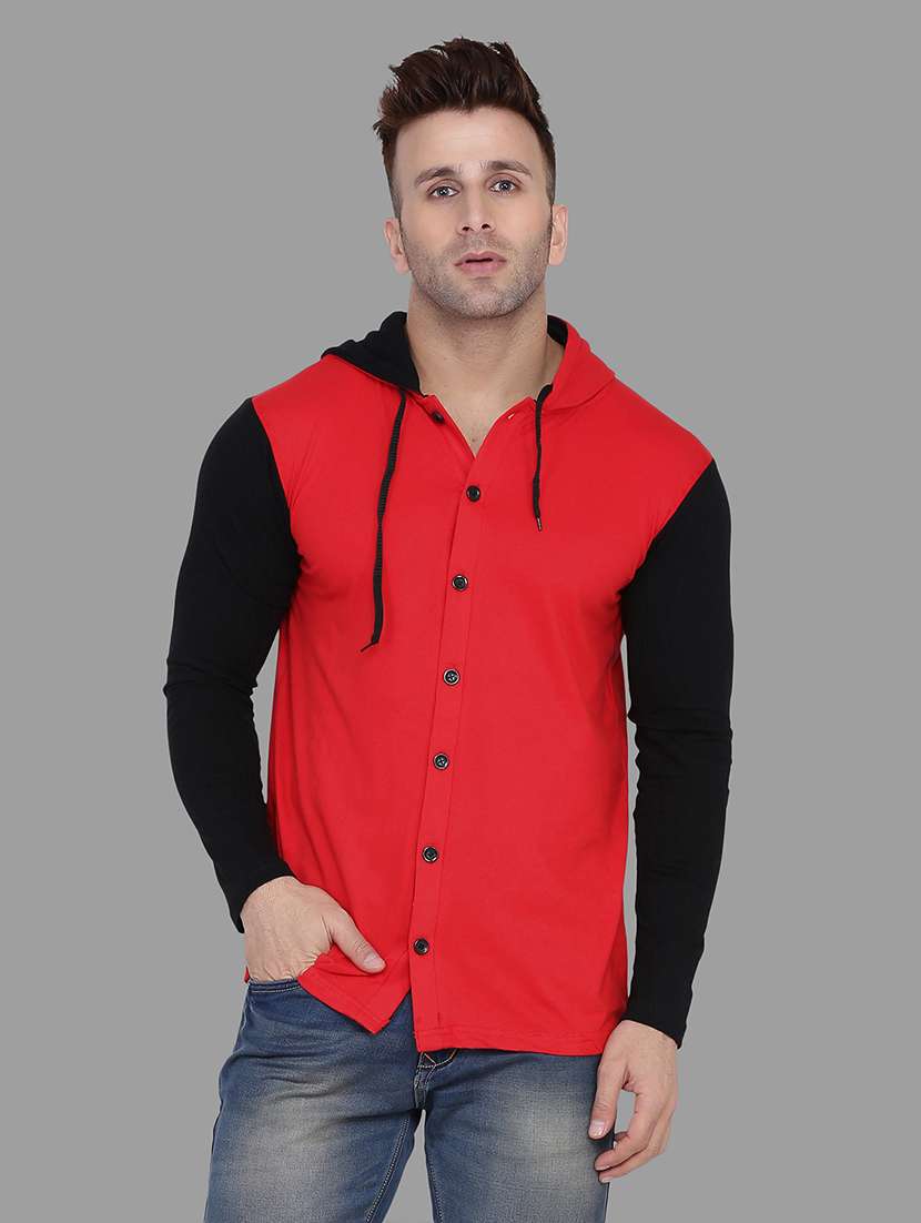 red color block hooded t-shirt - 16873158 - Zoom Image - 0