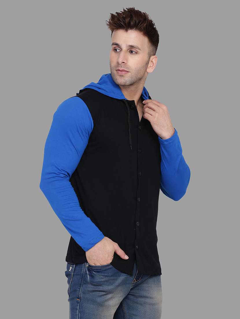 black color block hooded t-shirt - 16873162 -  Standard Image - 1