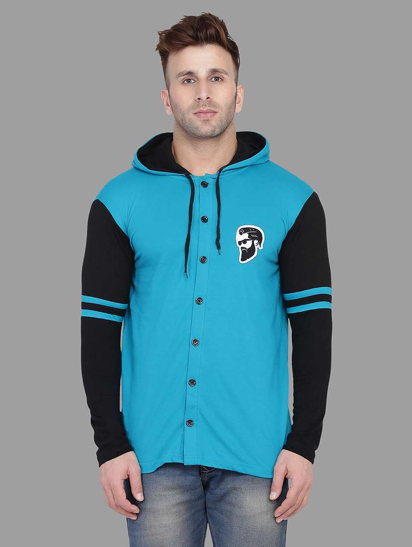 blue color block taped t-shirt