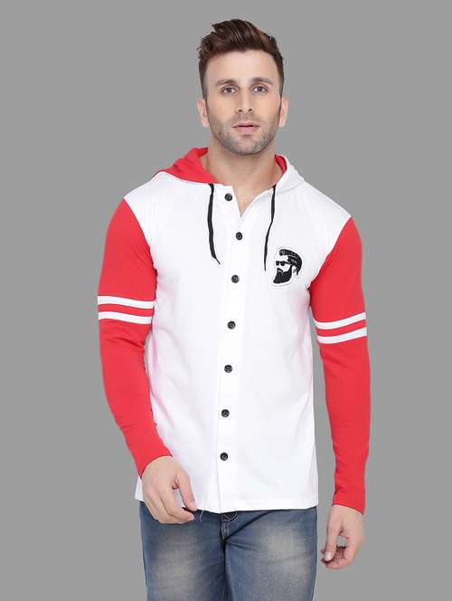 men white slim fit color block hooded shirt   - 16873171 -  Standard Image - 0