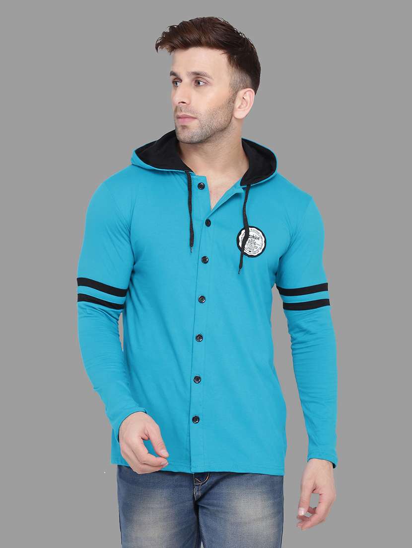 men slim fit long sleeve hooded shirt