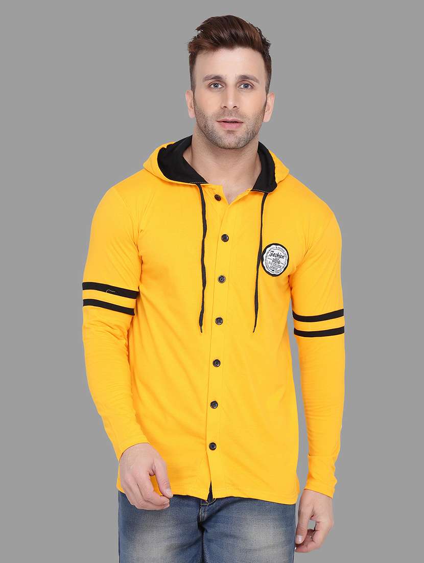 yellow taped hooded t-shirt