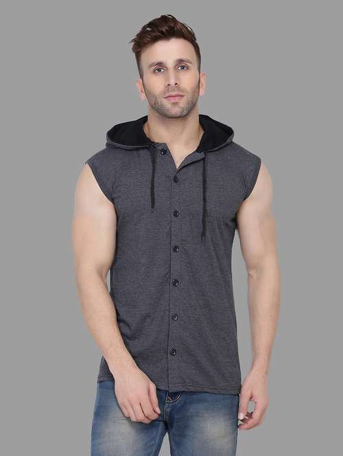 grey solid hooded t-shirt - 16873183 -  Standard Image - 0