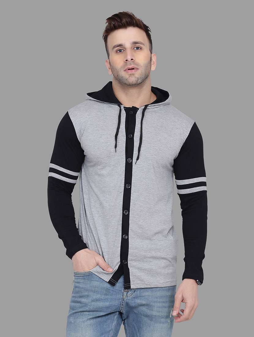 grey color block hooded t-shirt