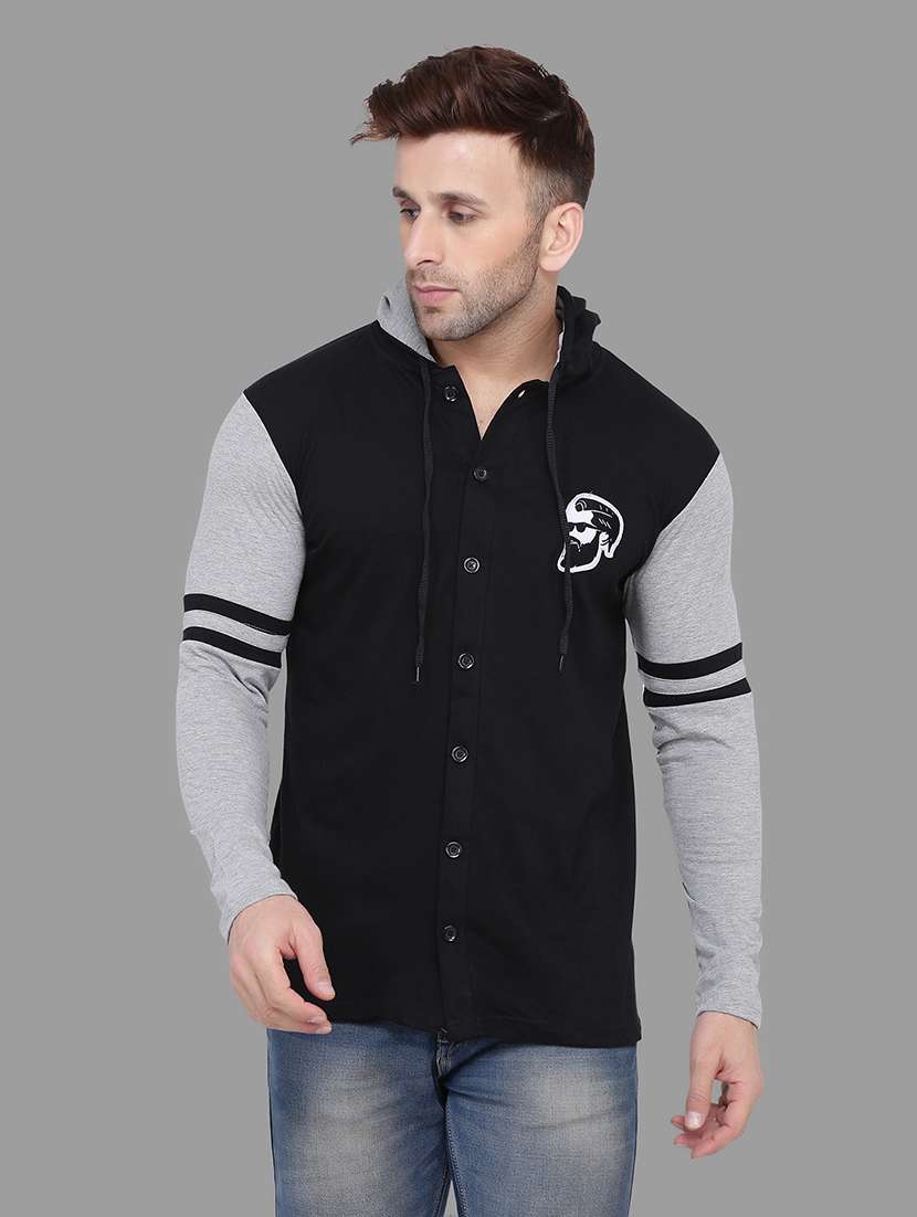 men slim fit long sleeve hooded shirt