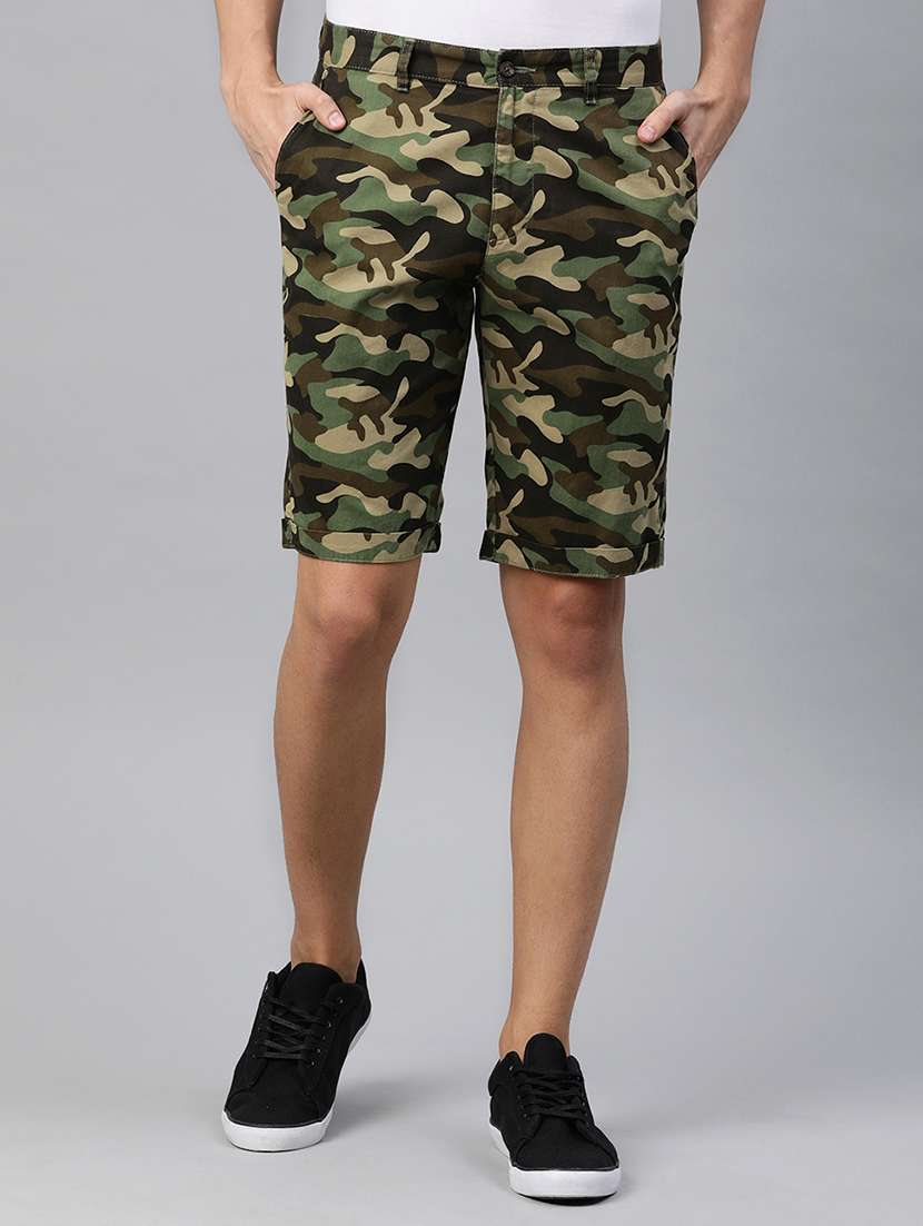 green camouflage print bermuda