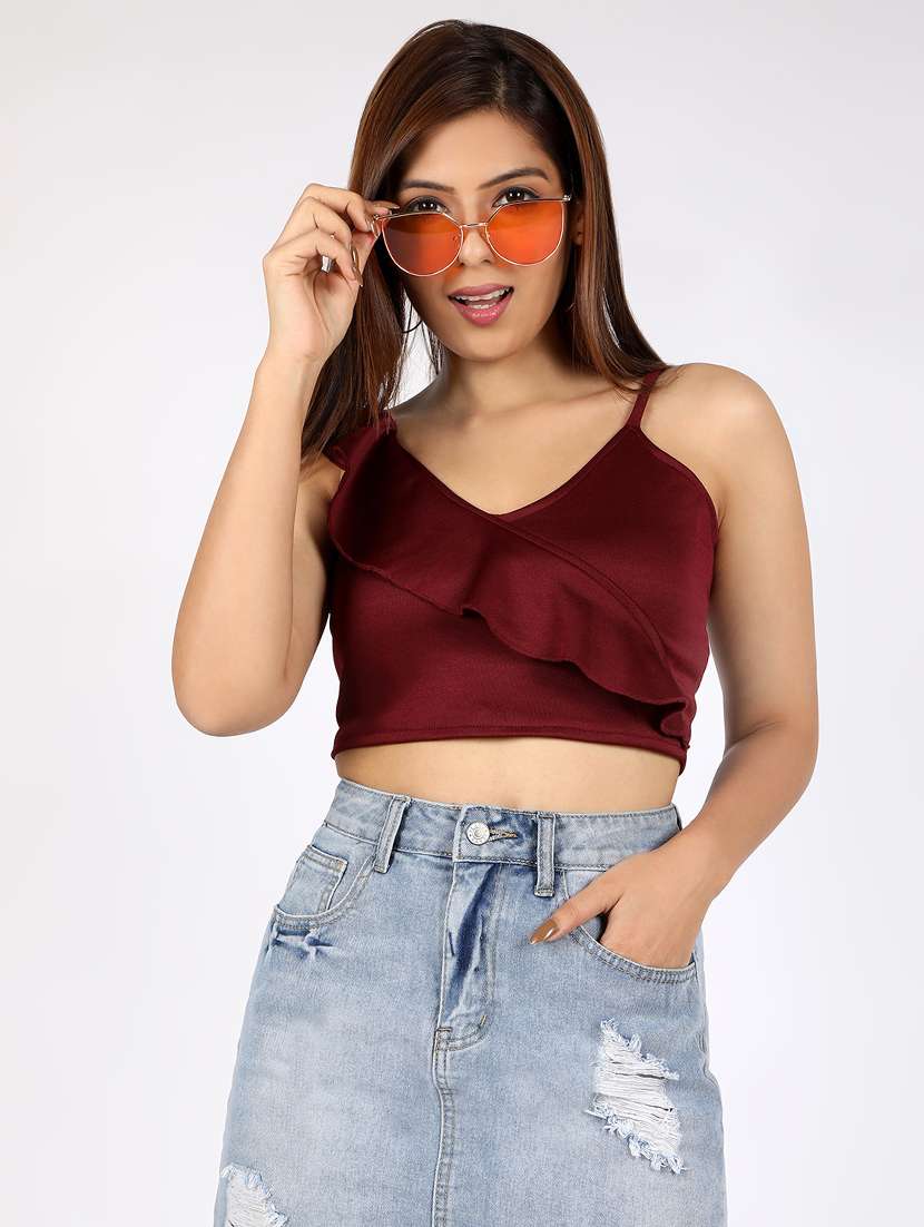 women's crop v neck top
