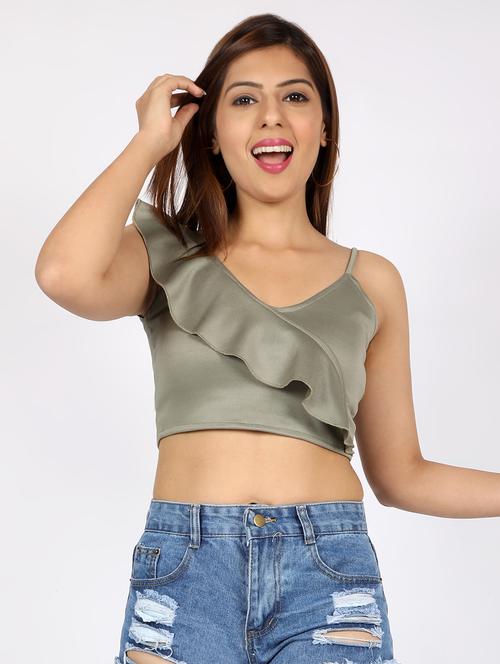 frill detail crop top - 16874459 -  Standard Image - 0
