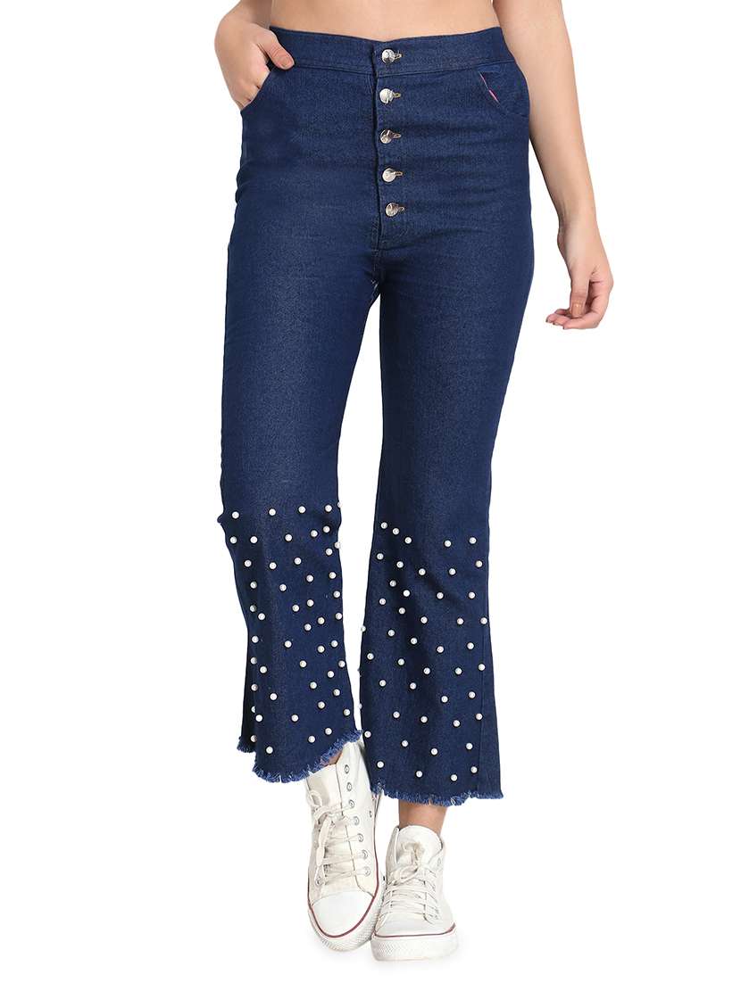 pearl embellished high rise jeans 