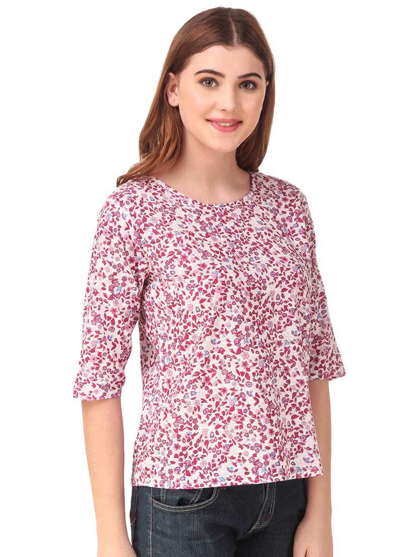 round neck floral top - 16876620 - Standard Image - 1
