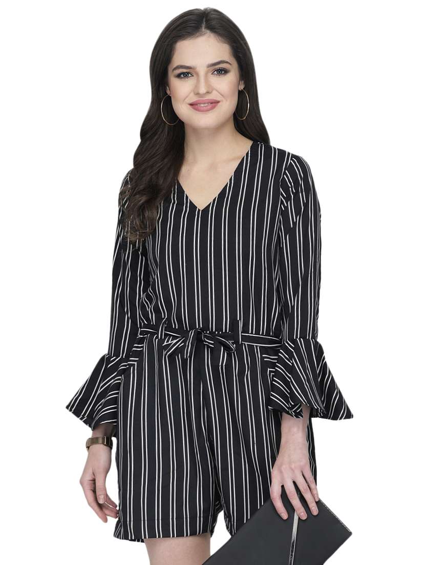 bell sleeved striped romper 