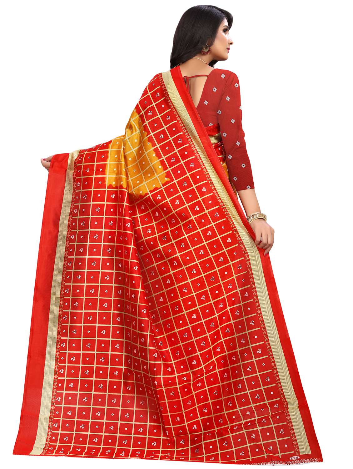 women's bandhani yellow colored saree with blouse - 16878293 -  Standard Image - 1