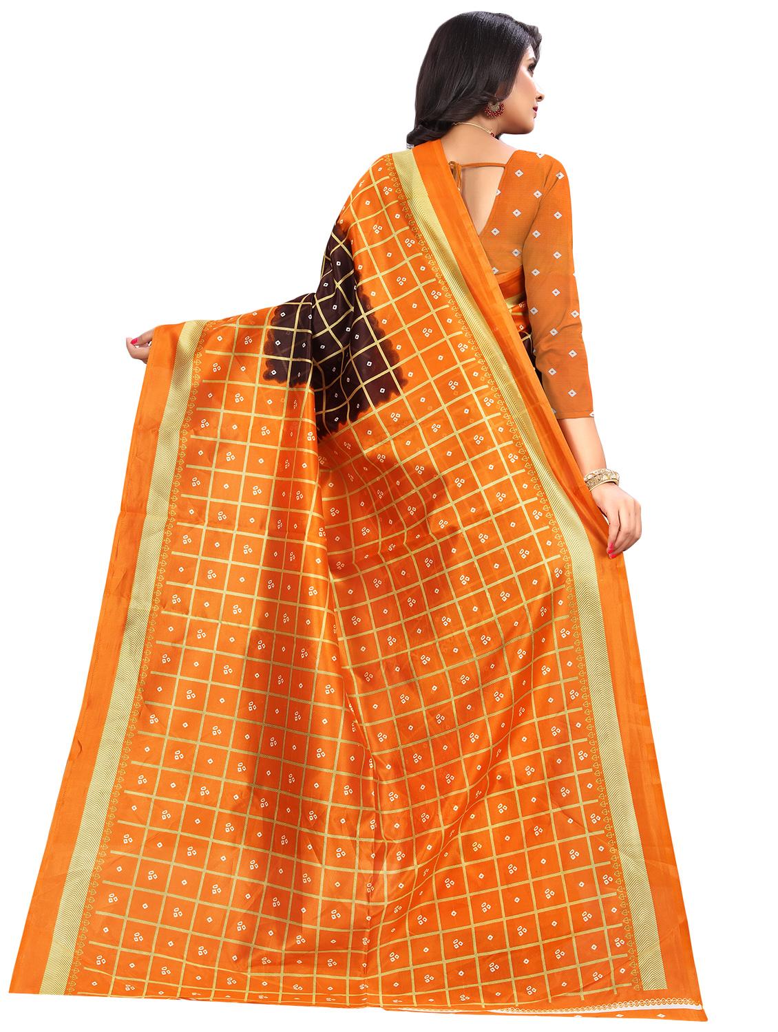 women's checks coffee brown colored saree with blouse - 16878299 -  Standard Image - 1