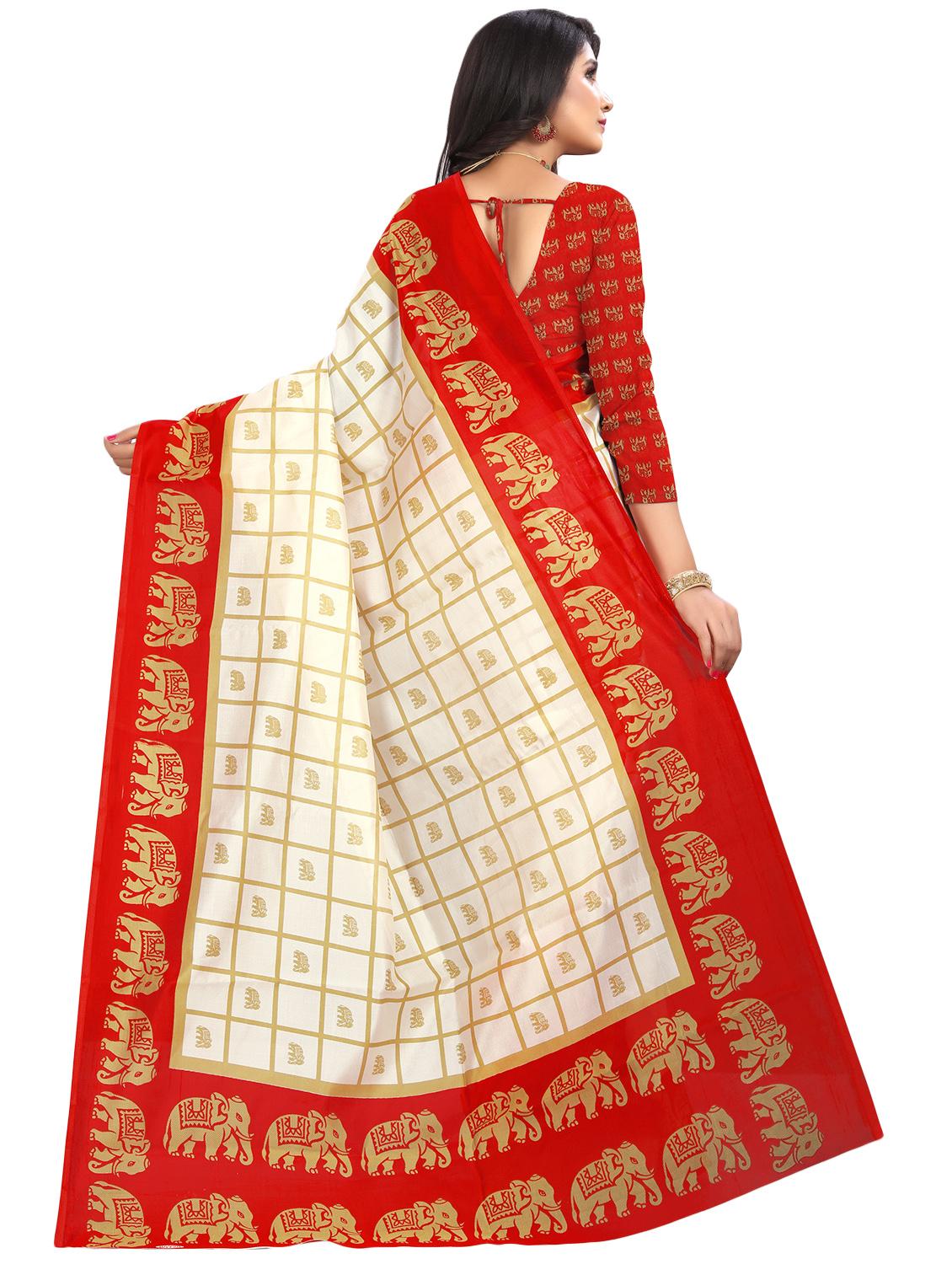 women's checks cream colored saree with blouse - 16878306 - Standard Image - 1