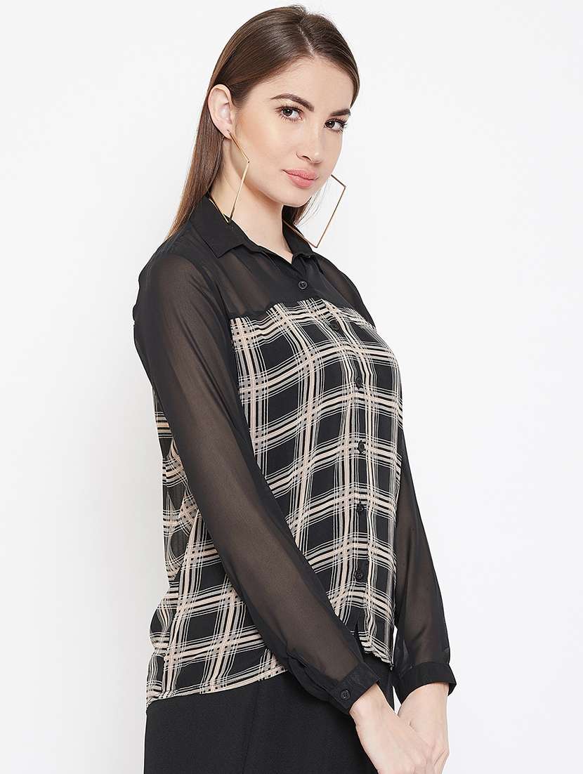 sheer panel checkered shirt  - 16878444 -  Standard Image - 1