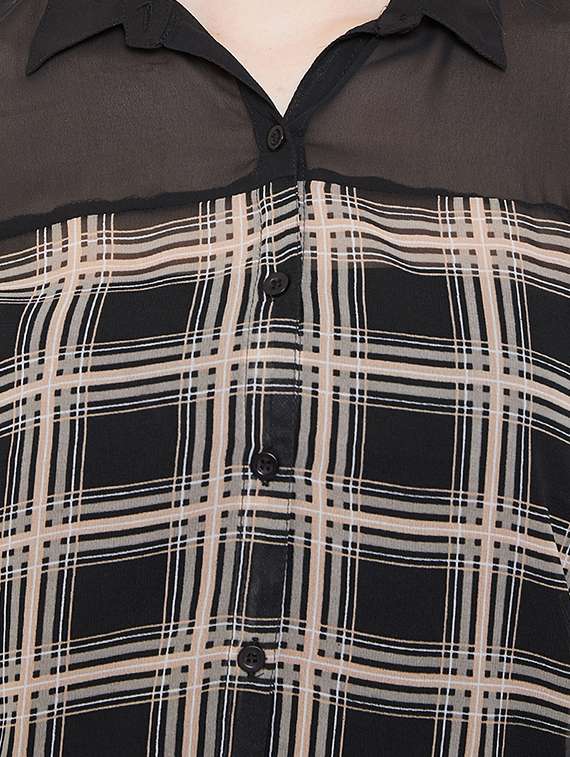 sheer panel checkered shirt  - 16878444 -  Standard Image - 4