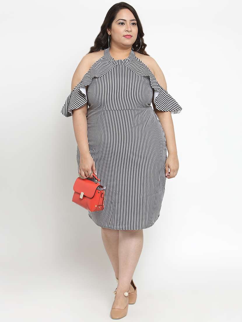 cold shoulder striped plus dress