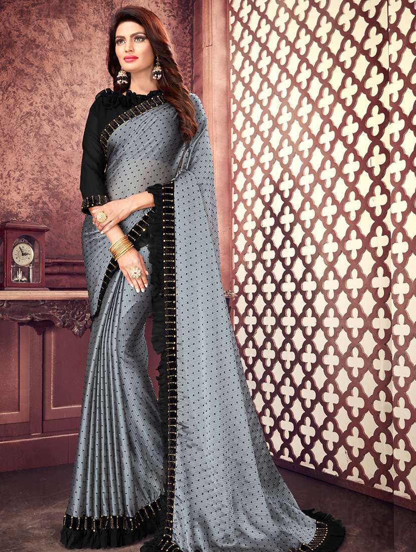 self design ruffled saree with blouse