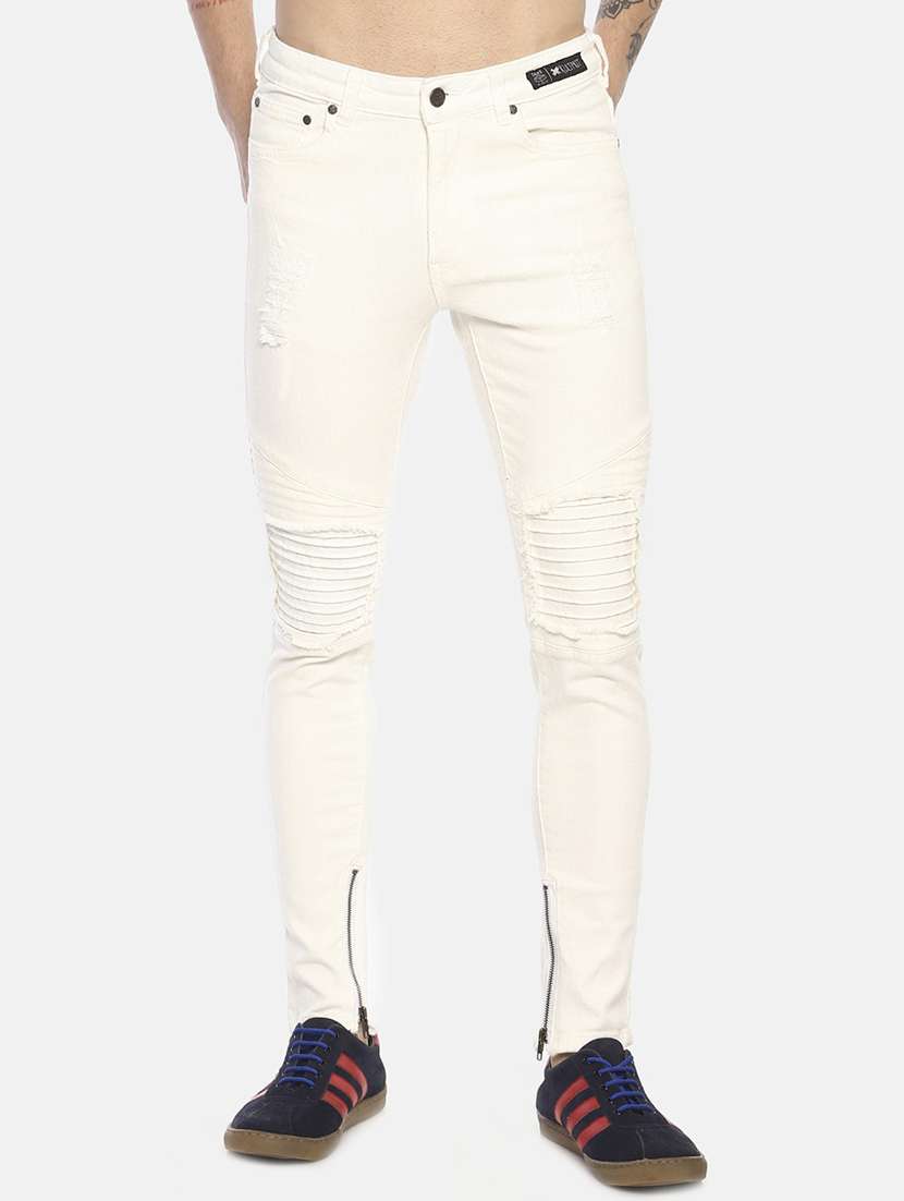 white solid biker denims jeans