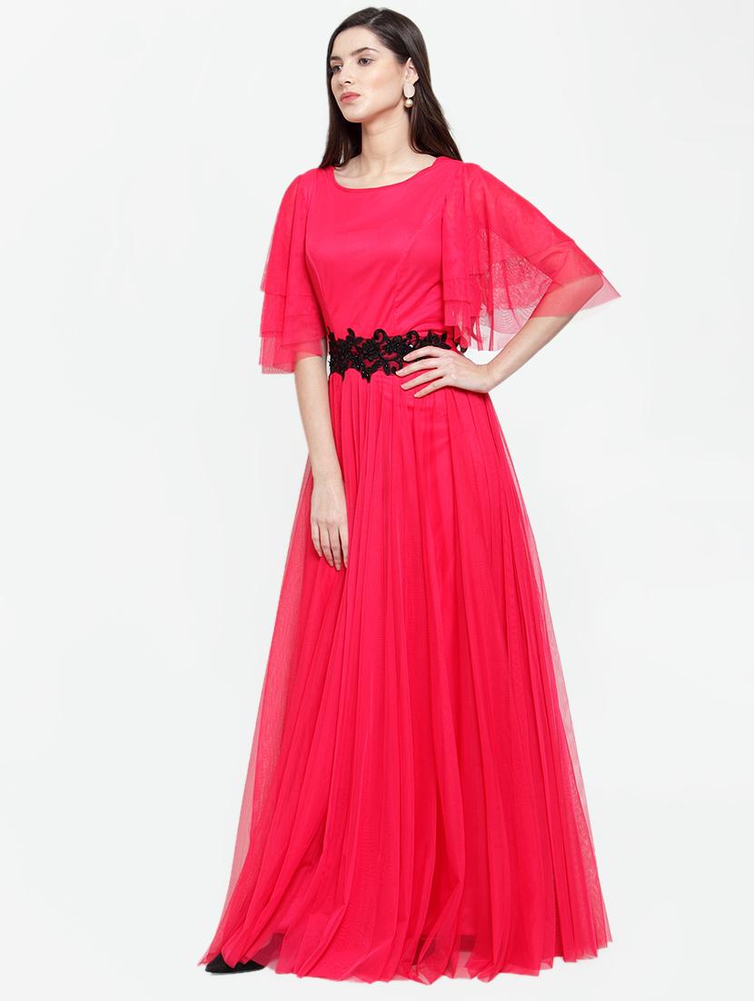 lace detail bell sleeves gown - 16882495 - Standard Image - 1