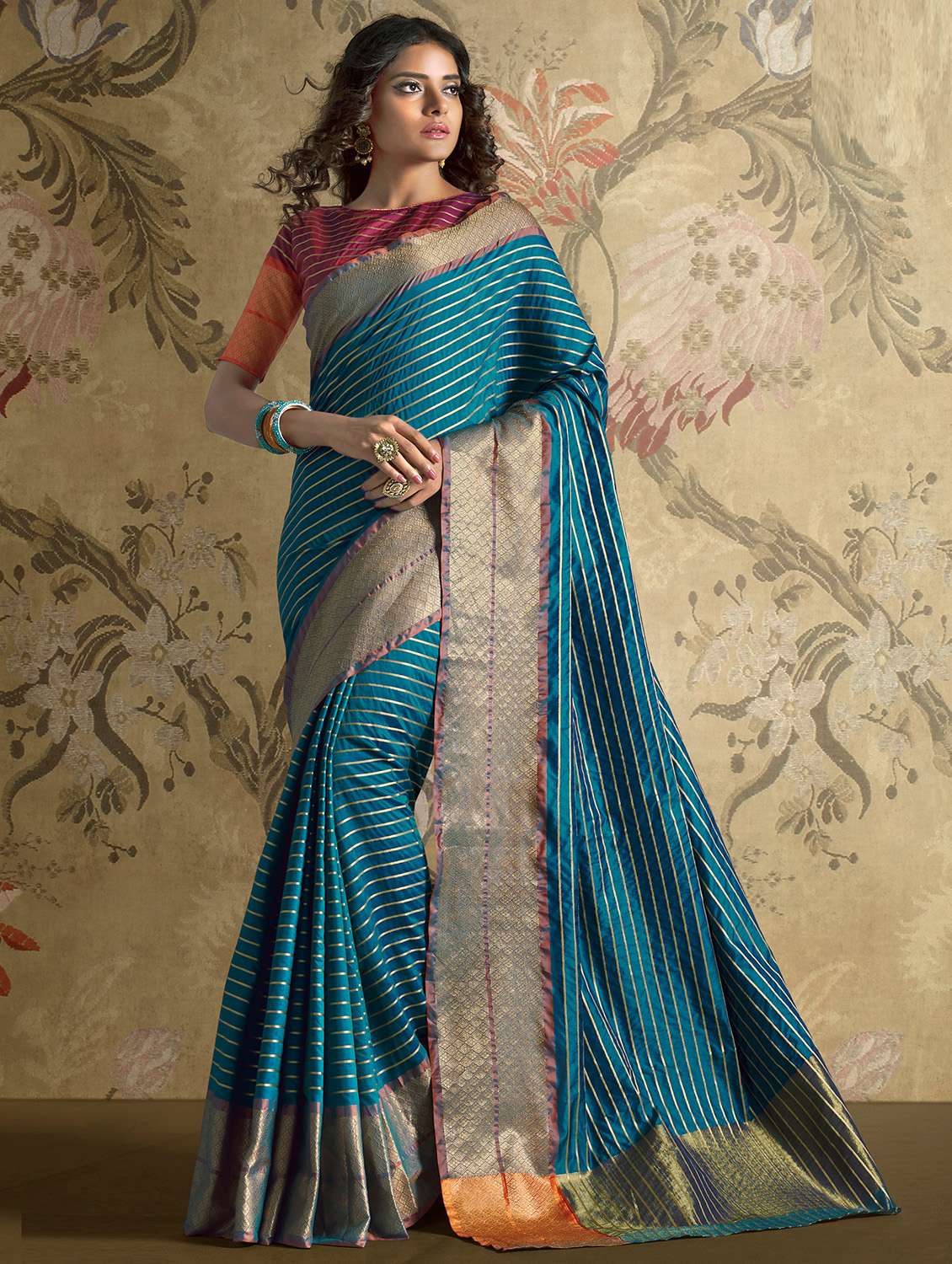striped bordered saree with blouse