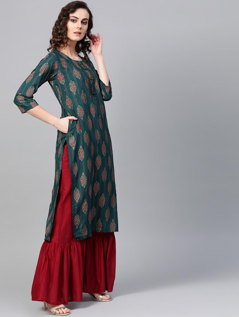 printed straight kurta - 16883355 -  Standard Image - 1
