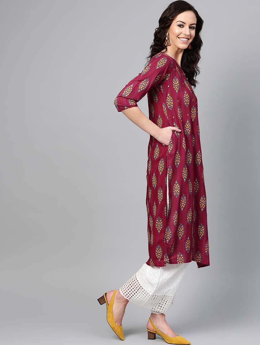 printed straight kurta - 16883357 -  Standard Image - 1