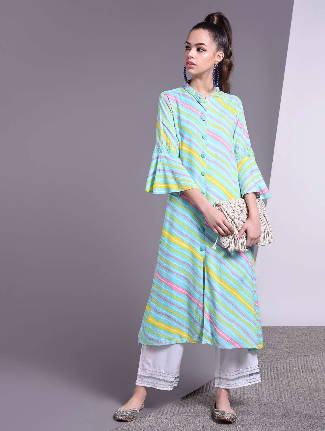 leheriya print a-line kurta