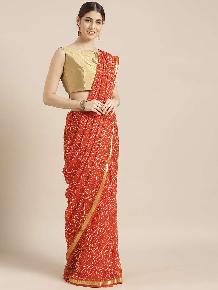 women's bandhani orange colored saree with blouse