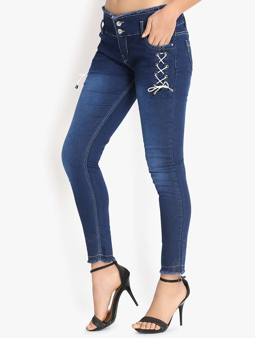 high rise lace up detail jeans  - 16884945 -  Standard Image - 1