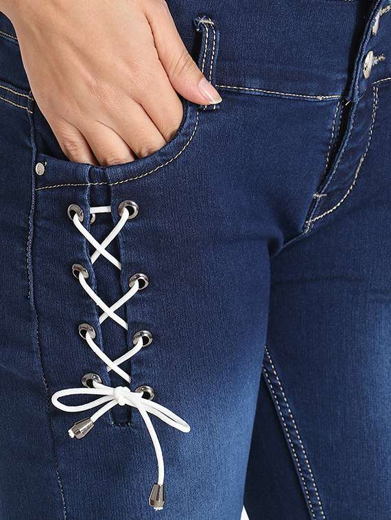 high rise lace up detail jeans  - 16884945 -  Standard Image - 4