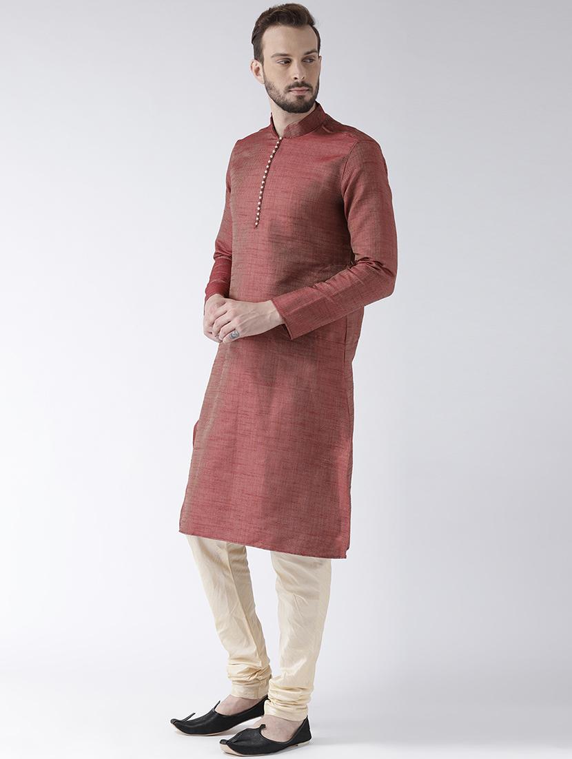 red silk blend long kurta - 16886634 - Standard Image - 1