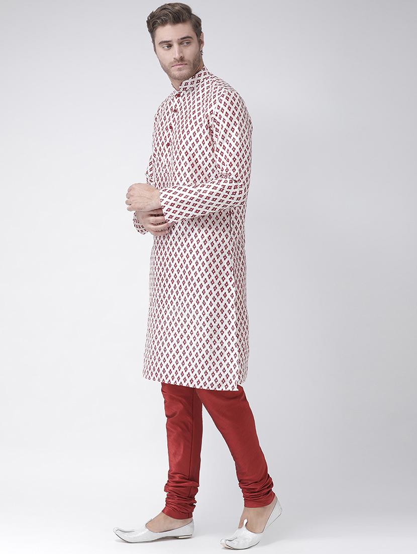 white dupion printed long kurta - 16886658 - Standard Image - 1