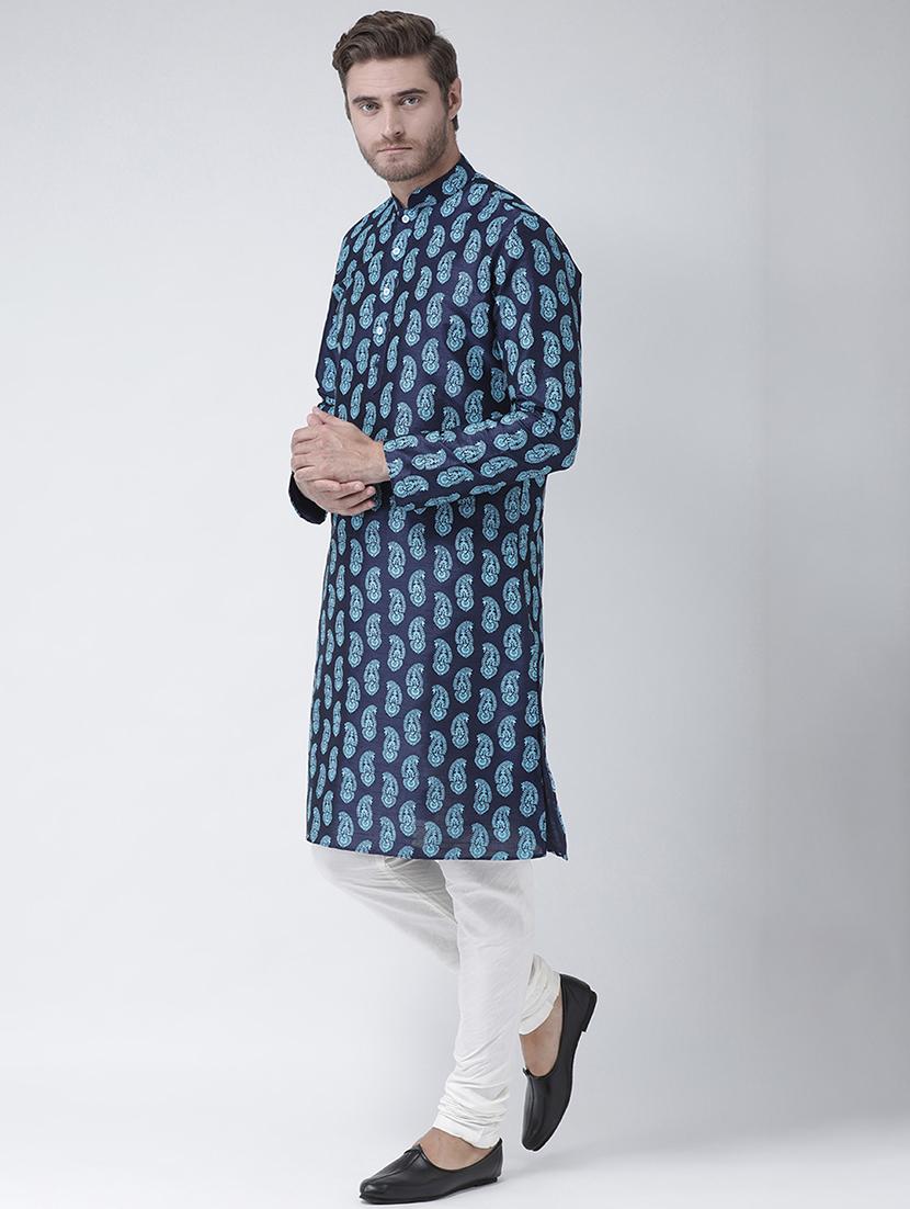 navy blue dupion long kurta - 16886660 - Standard Image - 1