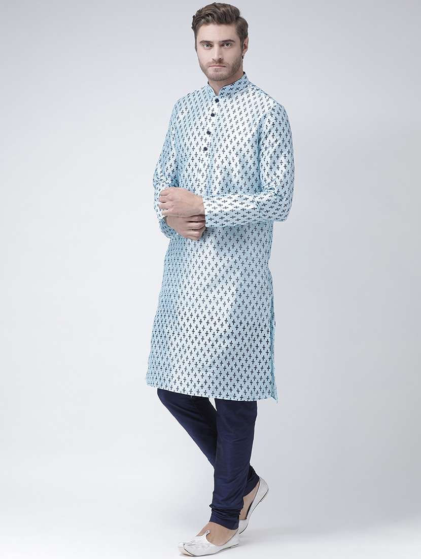 light blue dupion long kurta - 16886666 -  Standard Image - 1