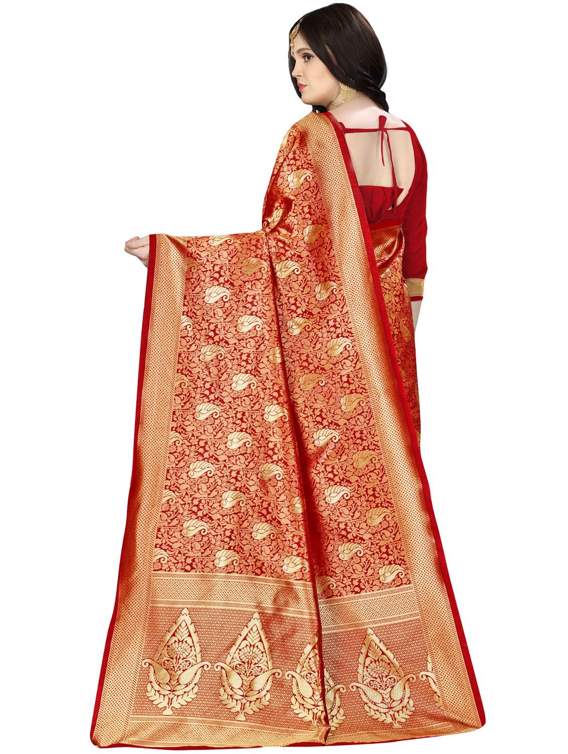 self design banarasi saree with blouse - 16887282 - Standard Image - 1