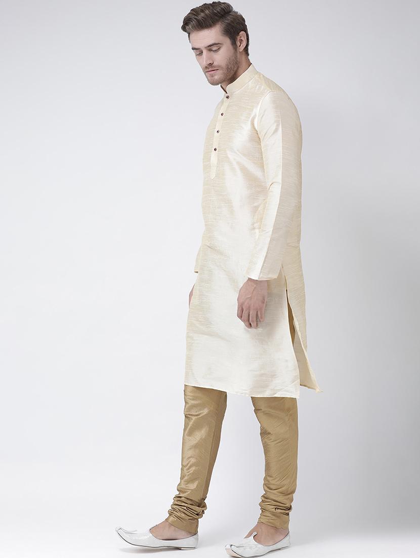 cream solid dupion kurta pyjama set - 16887478 -  Standard Image - 1