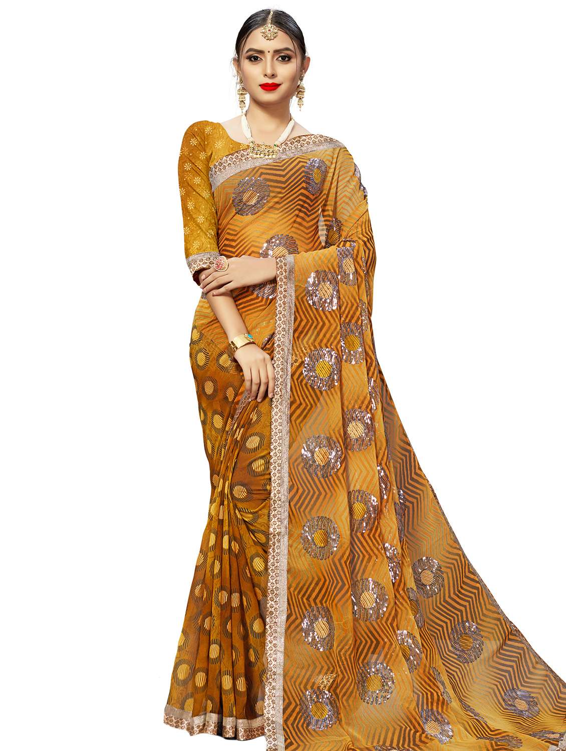 sequined bordered saree