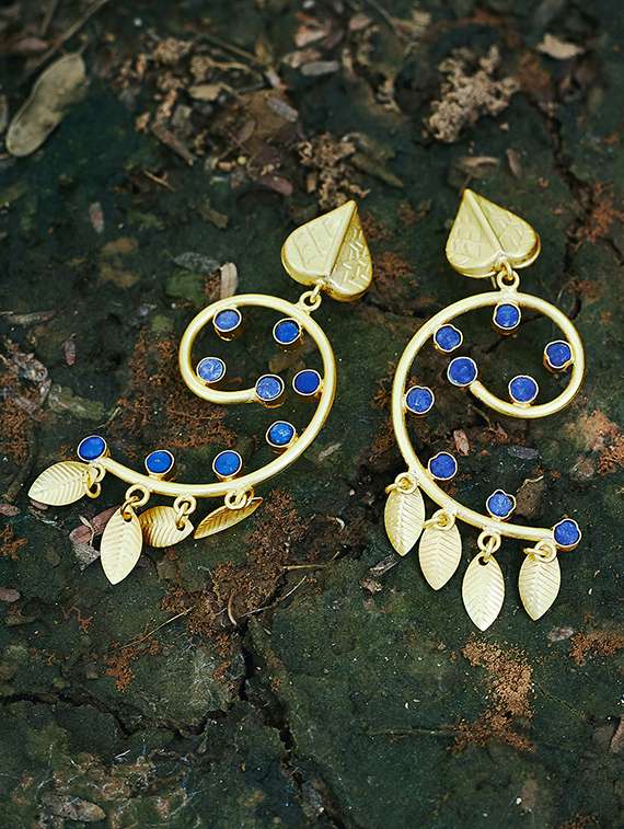 blue brass drop earring