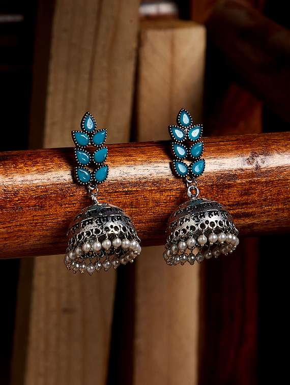 blue brass jhumka earring