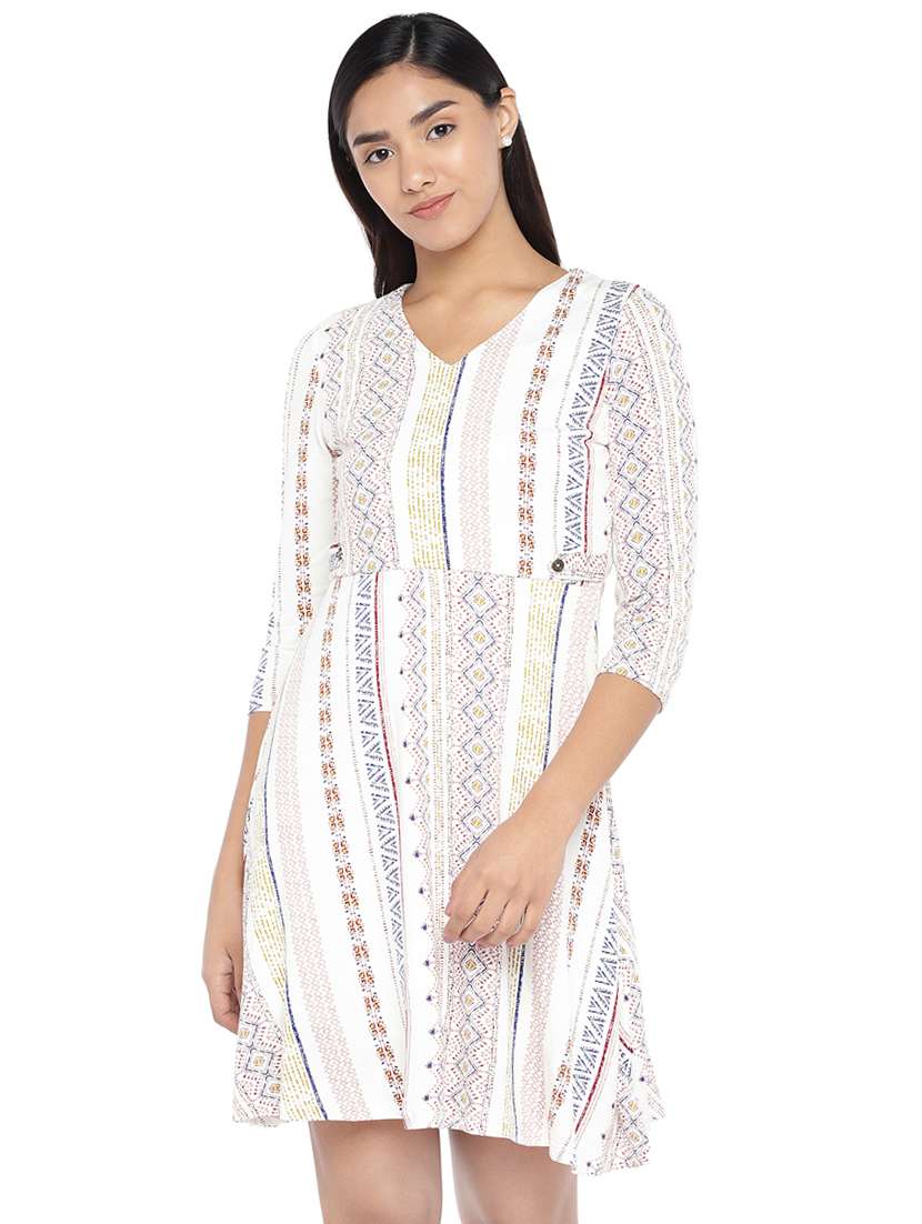 v-neck printed a-line dress