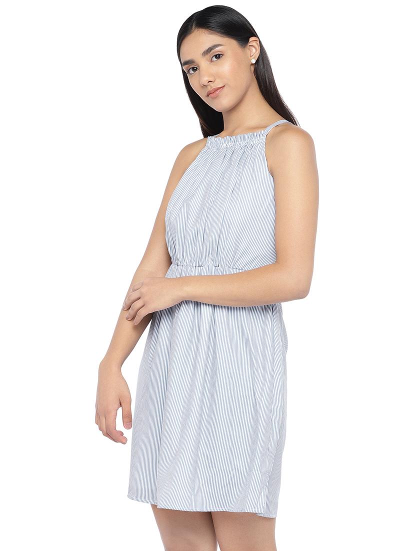 halter neck striped a-line dress - 16889875 - Standard Image - 1