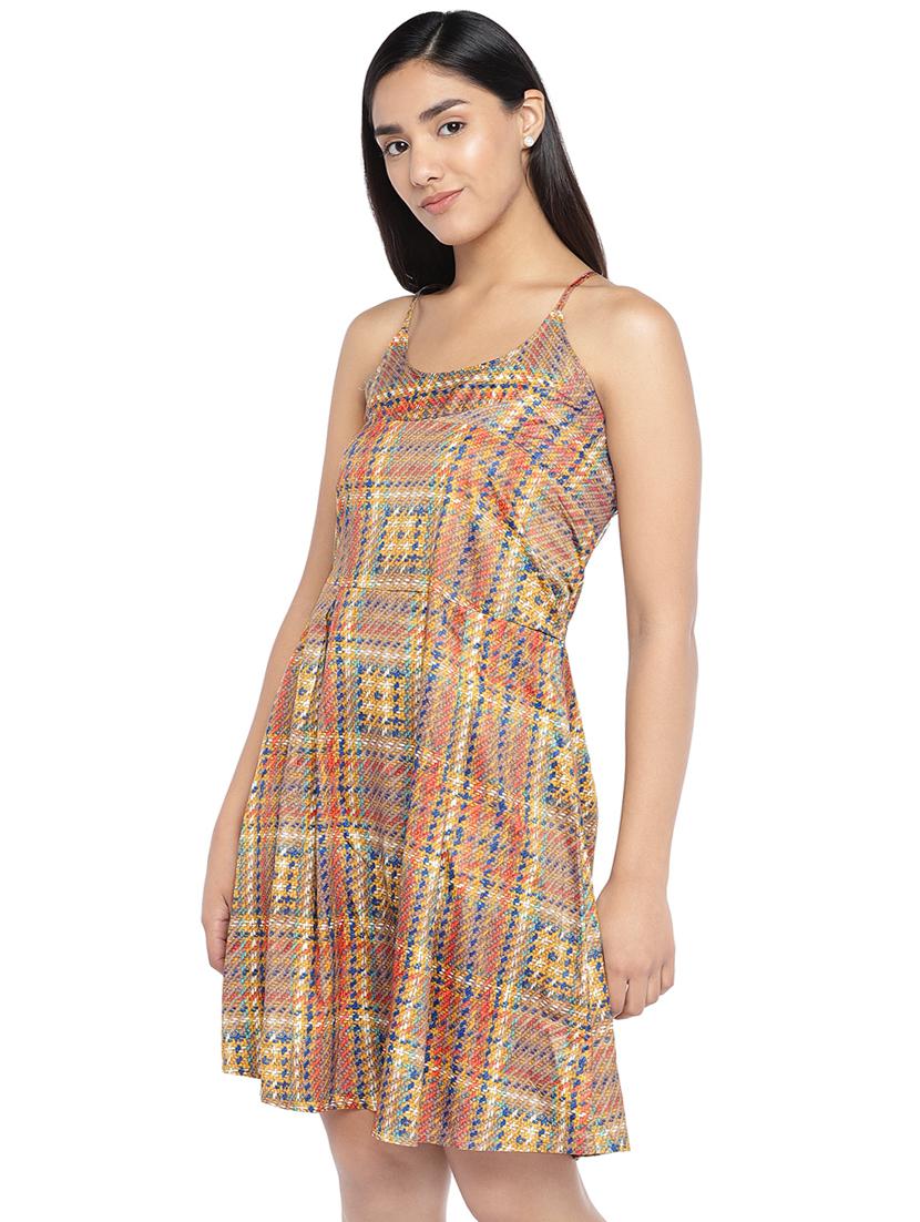 cami neck checkered fit & flare dress - 16889903 - Standard Image - 1