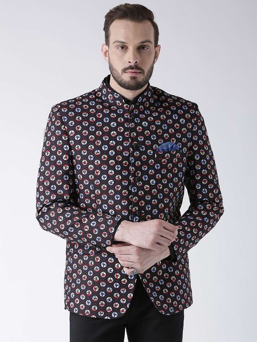 black printed bandhgala blazer