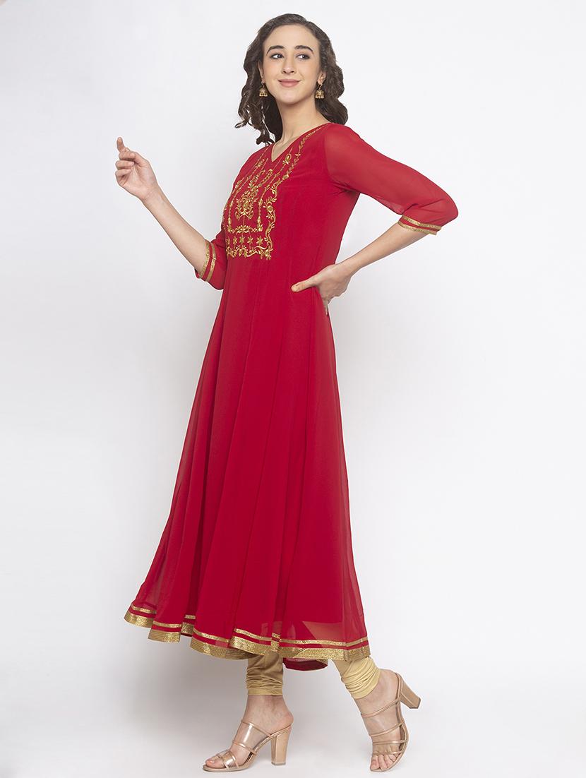 yoke embroidered flared kurta  - 16891216 -  Standard Image - 1